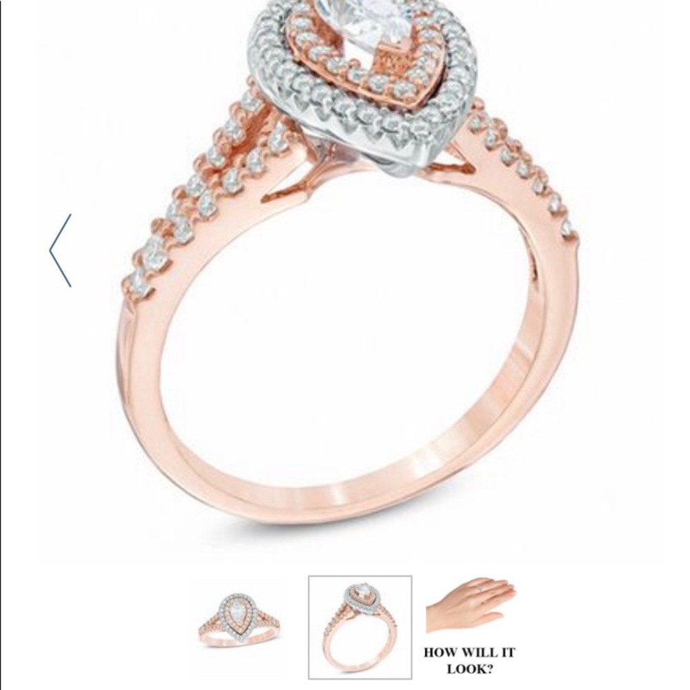 Zales Rose Gold and Silver Teardrop Diamond Ring - Picture 10 of 11